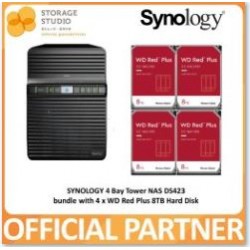 SYNOLOGY 4-Bay Diskstation DS423 Bundle with 4 x 8TB Wd Red Plus Hard Disk. Singapore Local 3 Years Warranty 